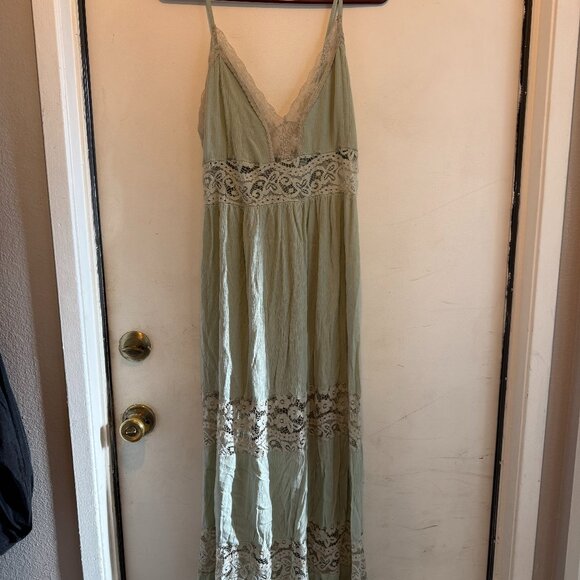 1X Long Light Green Embroidered Ruffle Hem Maxi Tank Sundress Rue+ - Picture 1 of 4
